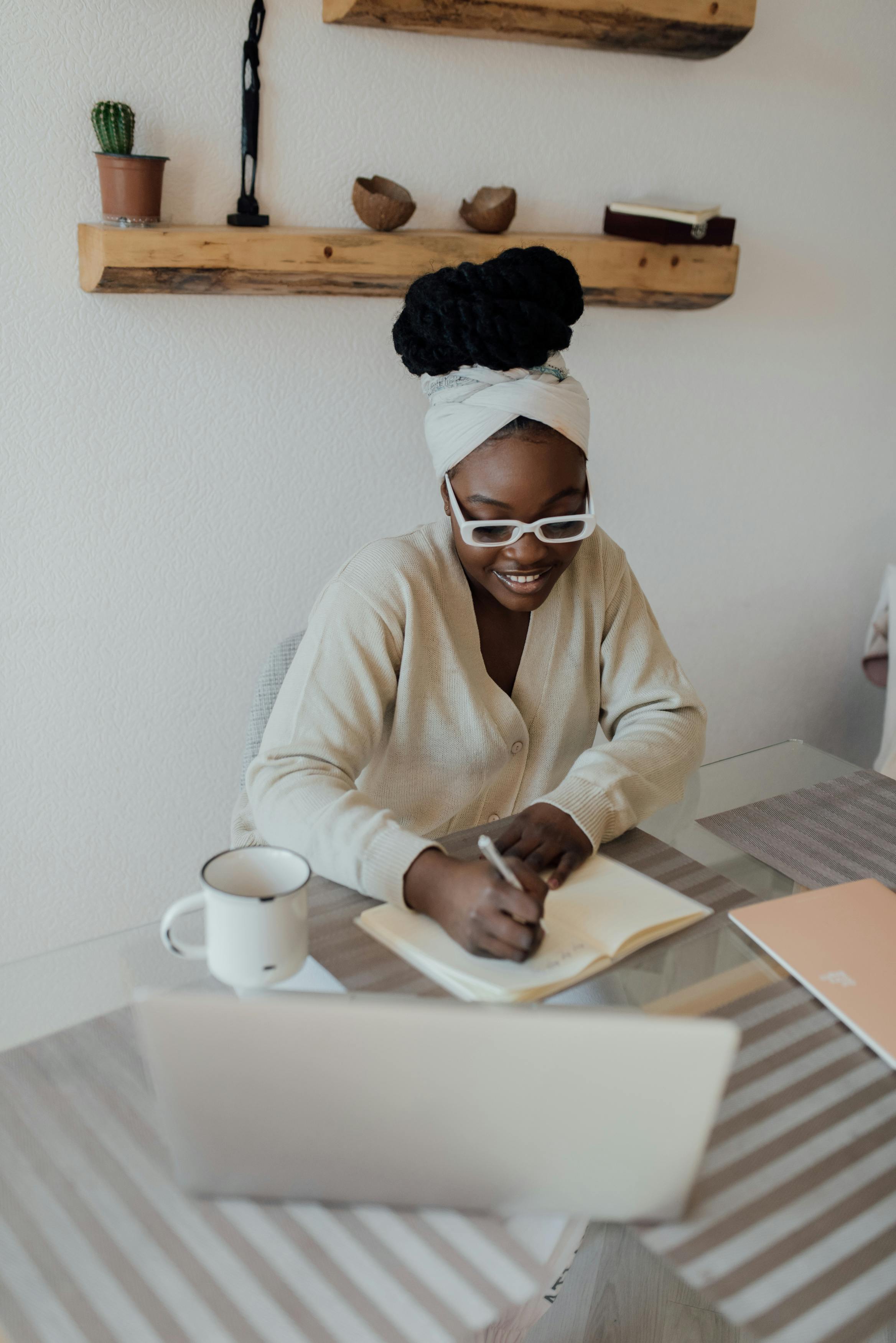 A member working through her own questions at home